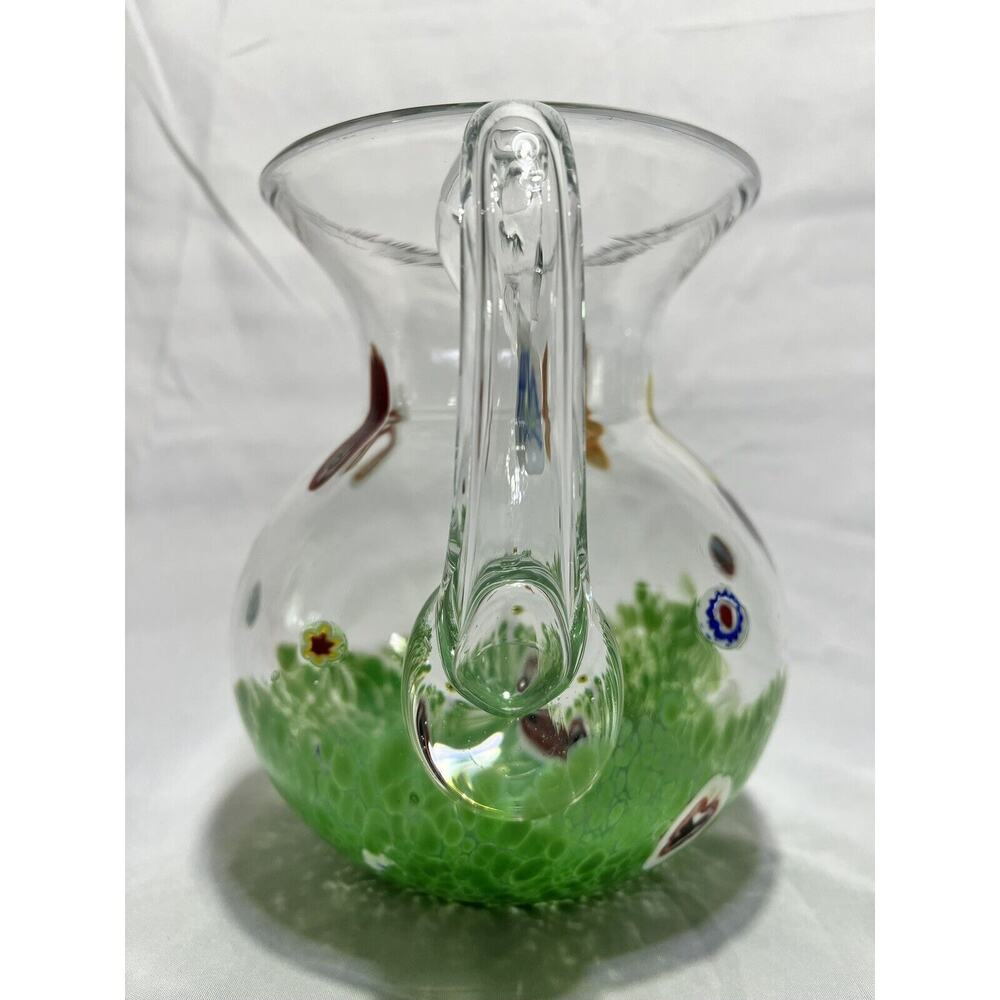 Vintage Murano Millefiori Hand Blown Art Glass Water Pitcher Green Clear 8" - Picture 4 of 8